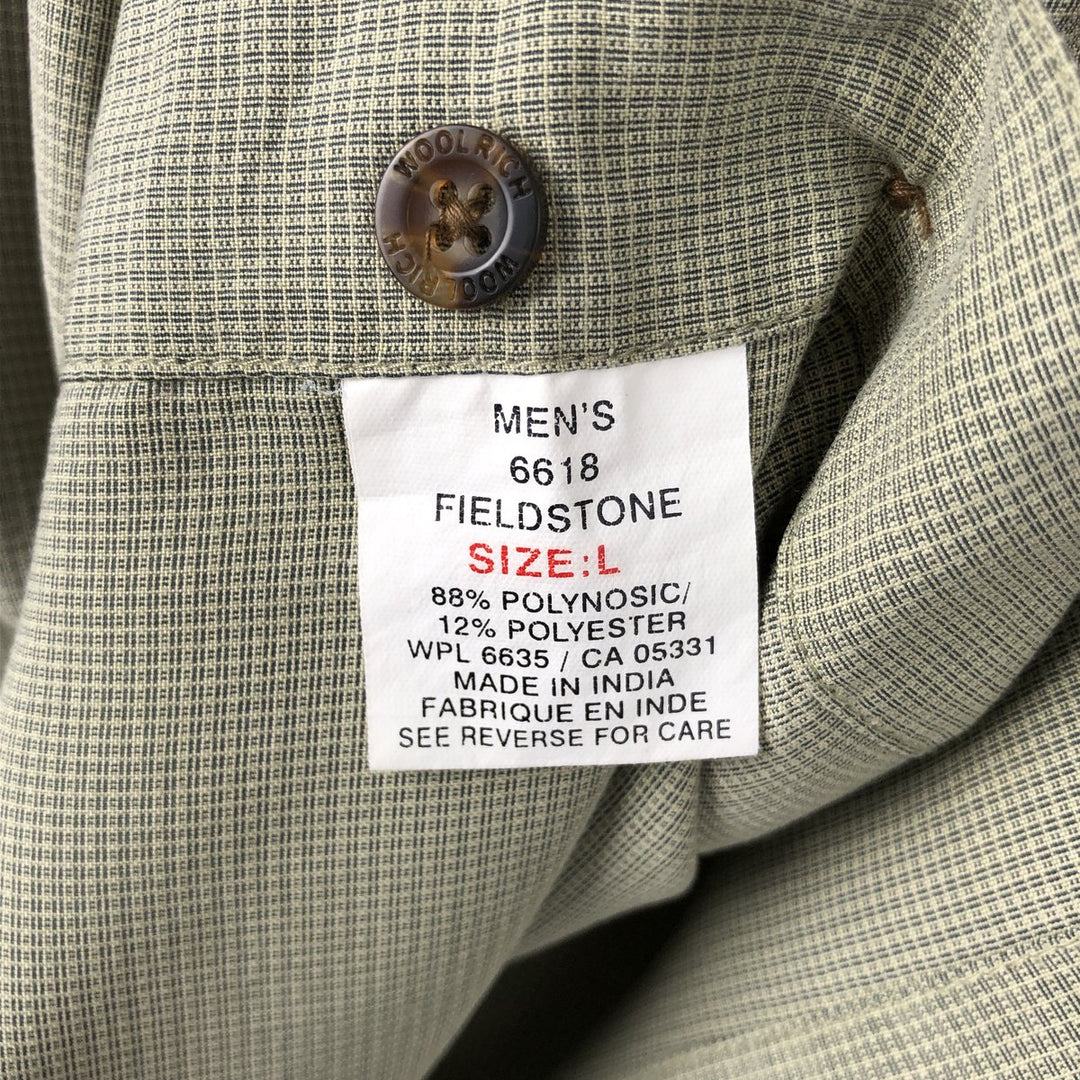 Woolrich WOOLRICH all-over print wide collar short-sleeved polyester shirt, boxy fit, men's size L (approx.) Polynosic Khaki type sage green Vintage Second Hand