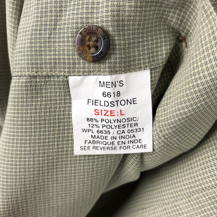 Woolrich WOOLRICH all-over print wide collar short-sleeved polyester shirt, boxy fit, men's size L (approx.) Polynosic Khaki type sage green Vintage Second Hand