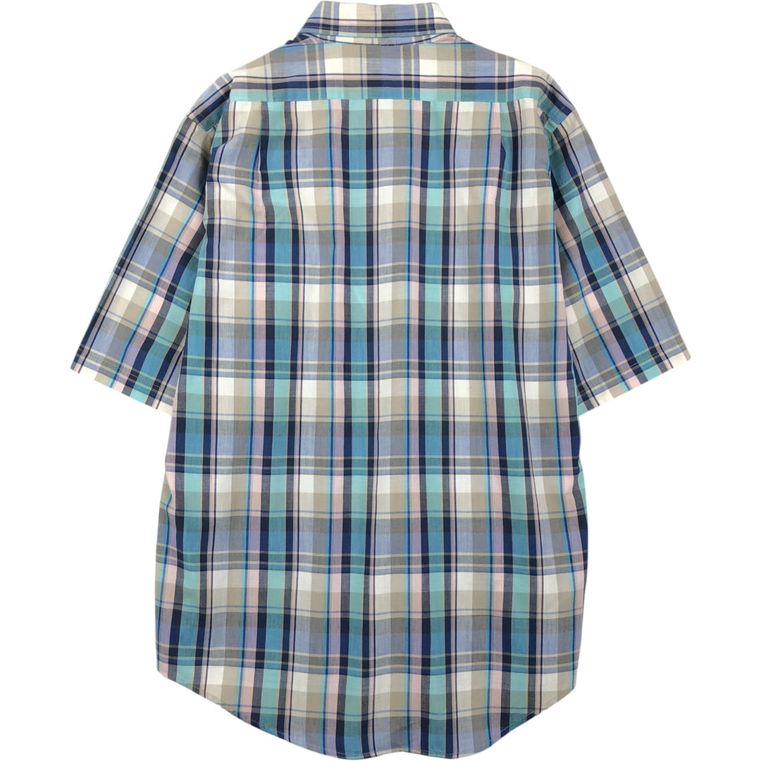 Woolrich Madras Check Short-Sleeve Button-Down Check Shirt, Men's Size L (approx.) cotton Blue type light blue Vintage Second Hand