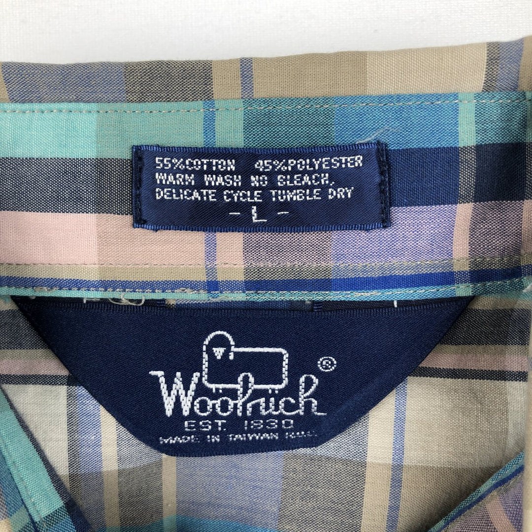 Woolrich Madras Check Short-Sleeve Button-Down Check Shirt, Men's Size L (approx.) cotton Blue type light blue Vintage Second Hand