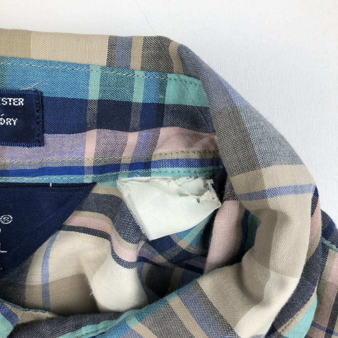 Woolrich Madras Check Short-Sleeve Button-Down Check Shirt, Men's Size L (approx.) cotton Blue type light blue Vintage Second Hand