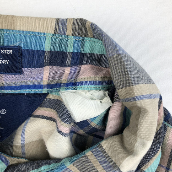 Woolrich Madras Check Short-Sleeve Button-Down Check Shirt, Men's Size L (approx.) cotton Blue type light blue Vintage Second Hand