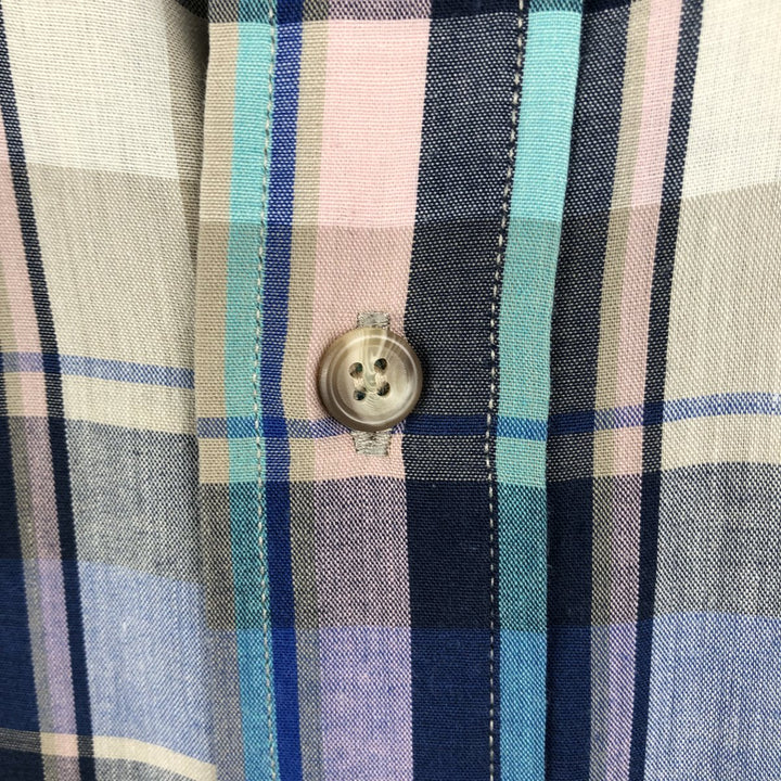 Woolrich Madras Check Short-Sleeve Button-Down Check Shirt, Men's Size L (approx.) cotton Blue type light blue Vintage Second Hand