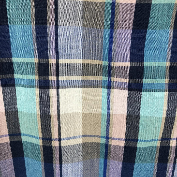 Woolrich Madras Check Short-Sleeve Button-Down Check Shirt, Men's Size L (approx.) cotton Blue type light blue Vintage Second Hand