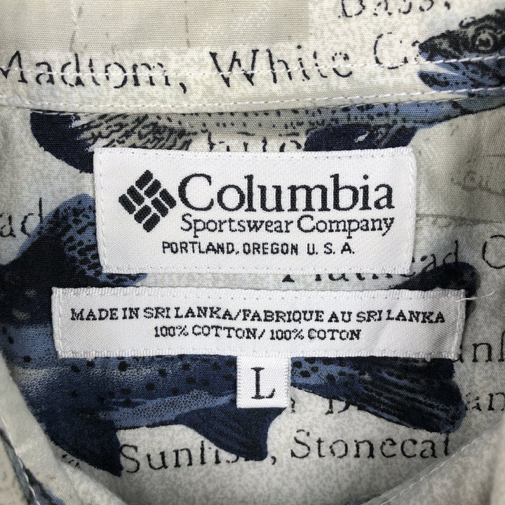 90s-00'S Columbia all-over fish print short-sleeved cotton shirt, men's size L equivalent, vintage. cotton Khaki type sage green Vintage Second Hand