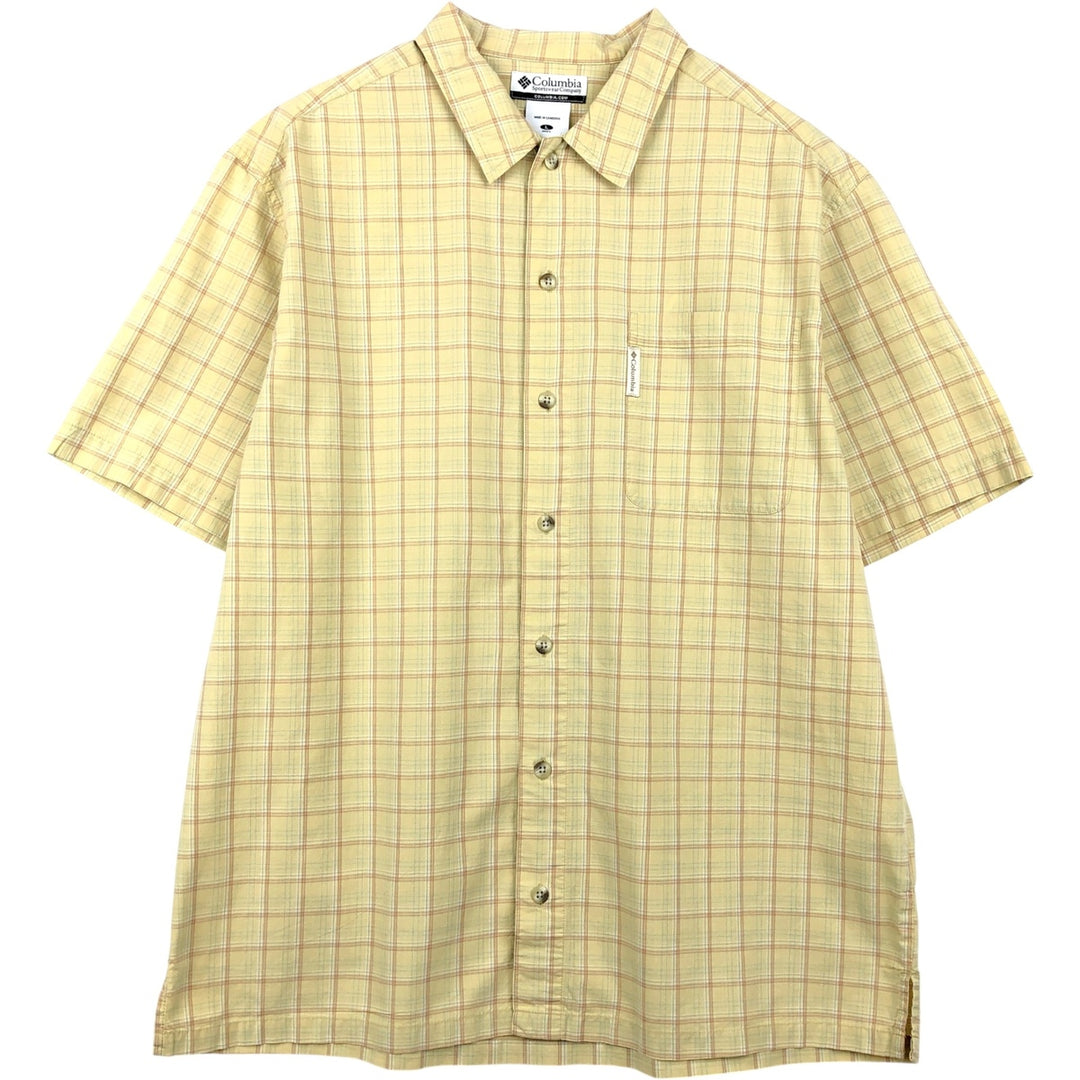 2000'S Columbia Short Sleeve Cotton Check Box Shirt, Men's Size L cotton lemon yellow Vintage Second Hand