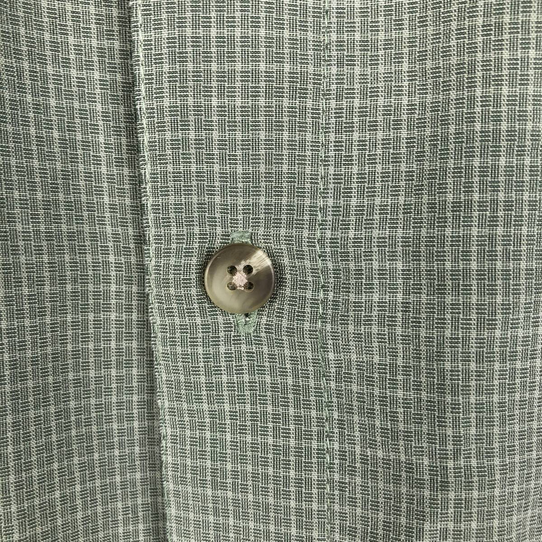 Columbia GRT all-over print short-sleeved check shirt, boxy style, men's size L. Viscose Khaki type sage green Vintage Second Hand