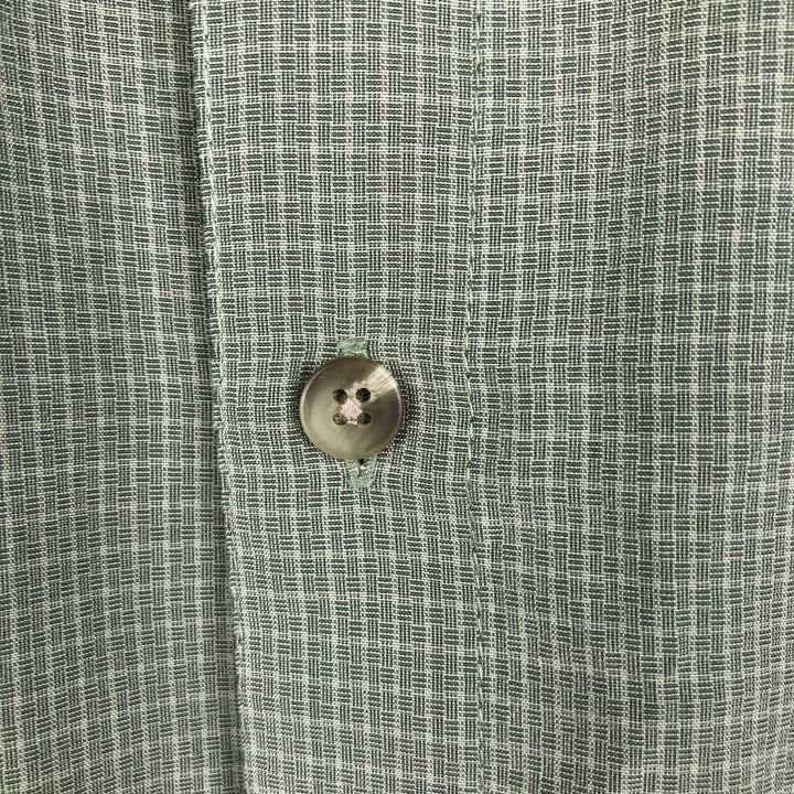 Columbia GRT all-over print short-sleeved check shirt, boxy style, men's size L. Viscose Khaki type sage green Vintage Second Hand