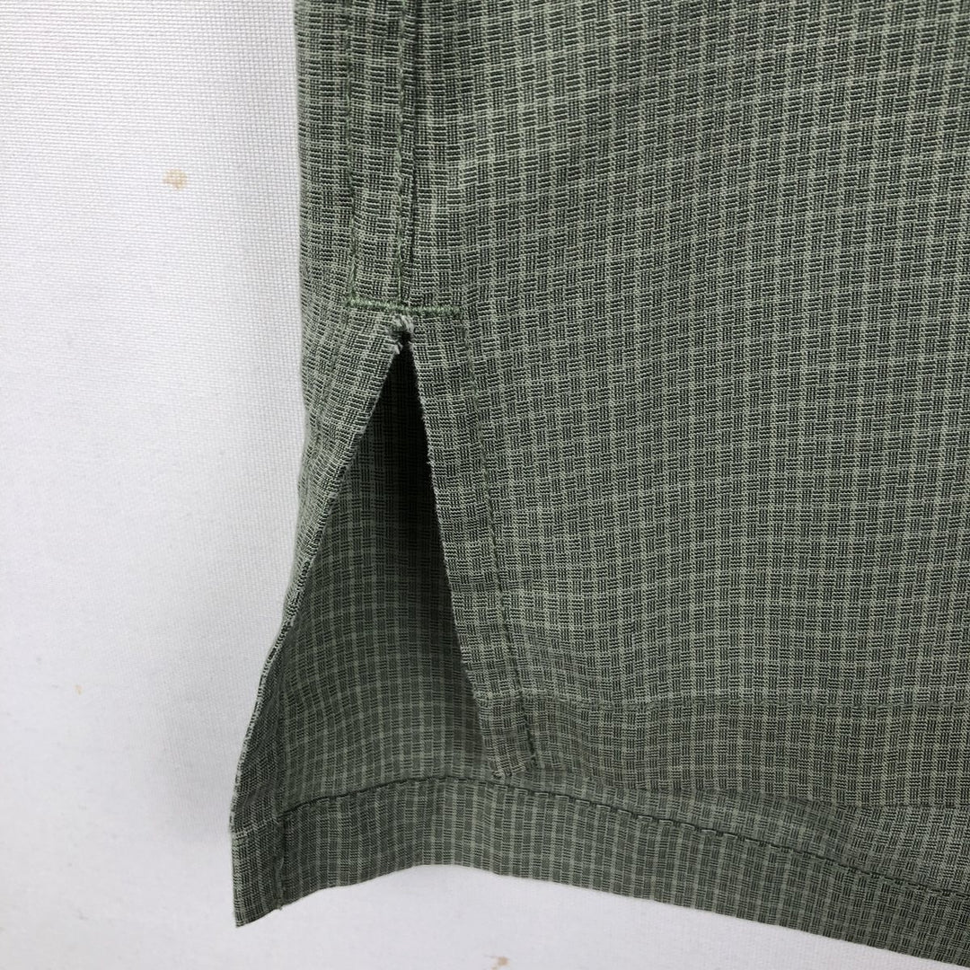 Columbia GRT all-over print short-sleeved check shirt, boxy style, men's size L. Viscose Khaki type sage green Vintage Second Hand
