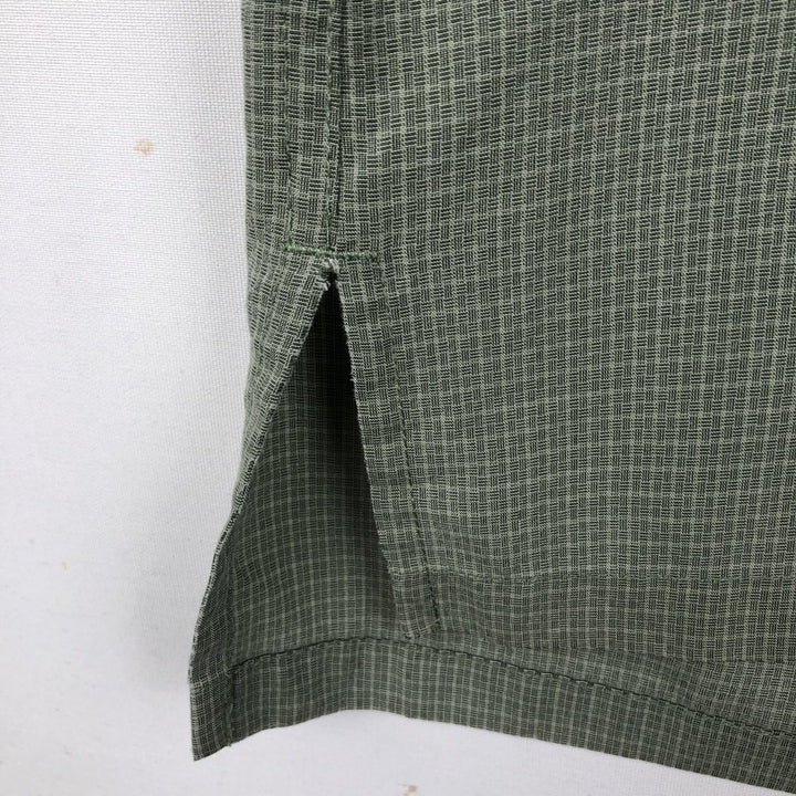 Columbia GRT all-over print short-sleeved check shirt, boxy style, men's size L. Viscose Khaki type sage green Vintage Second Hand