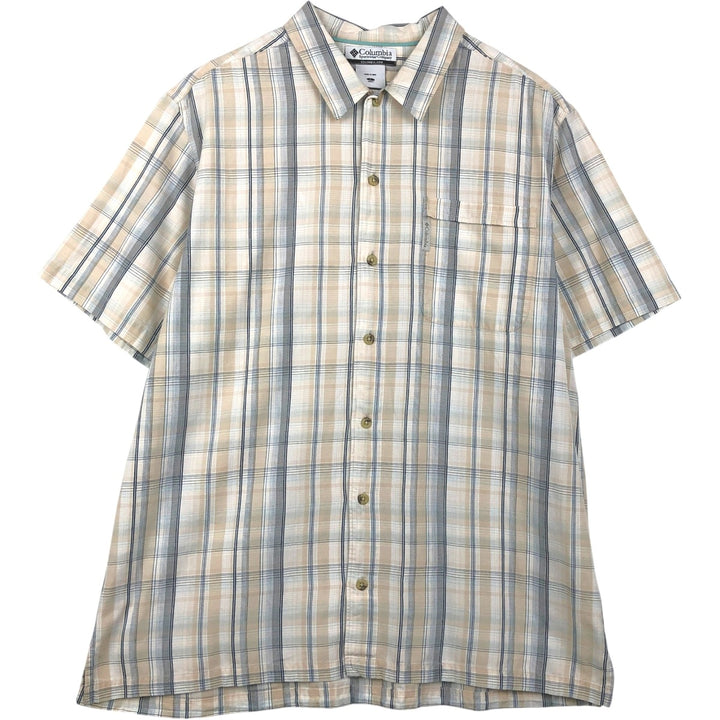 2000'S Columbia Short Sleeve Cotton Check Box Shirt, Men's Size L cotton Beige type Vintage Second Hand