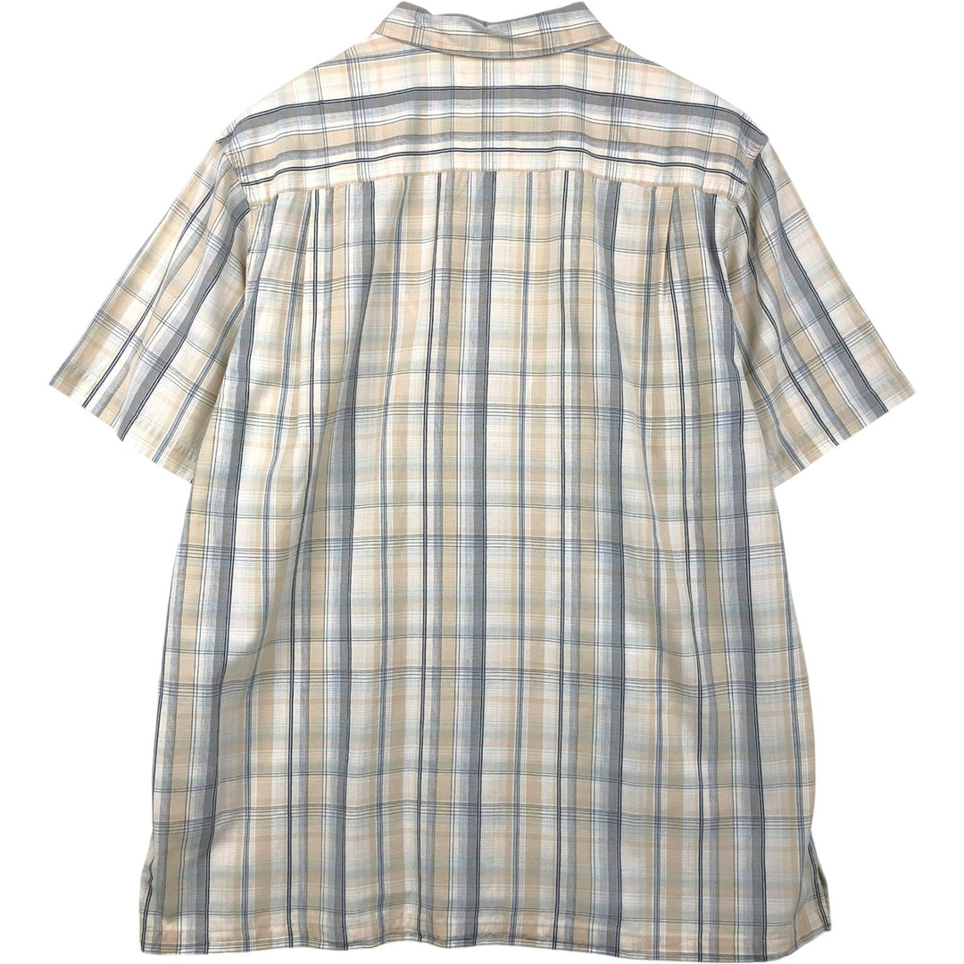 2000'S Columbia Short Sleeve Cotton Check Box Shirt, Men's Size L cotton Beige type Vintage Second Hand