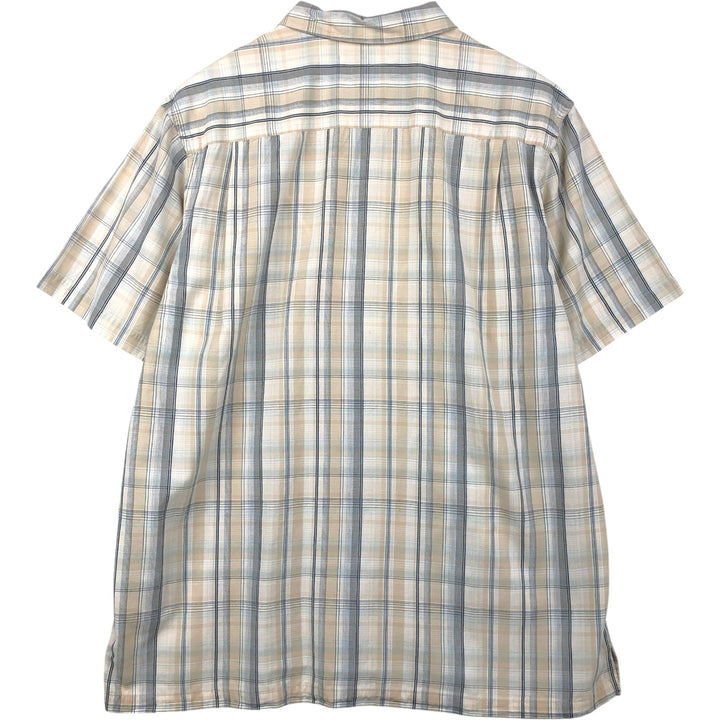 2000'S Columbia Short Sleeve Cotton Check Box Shirt, Men's Size L cotton Beige type Vintage Second Hand