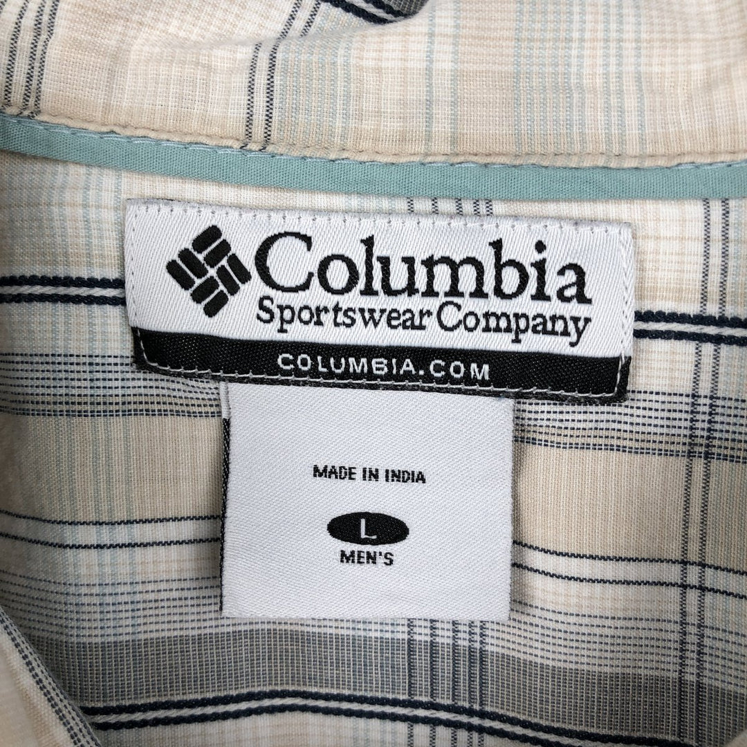 2000'S Columbia Short Sleeve Cotton Check Box Shirt, Men's Size L cotton Beige type Vintage Second Hand