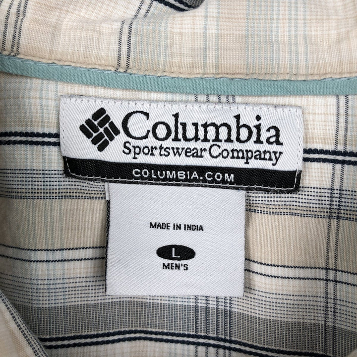 2000'S Columbia Short Sleeve Cotton Check Box Shirt, Men's Size L cotton Beige type Vintage Second Hand
