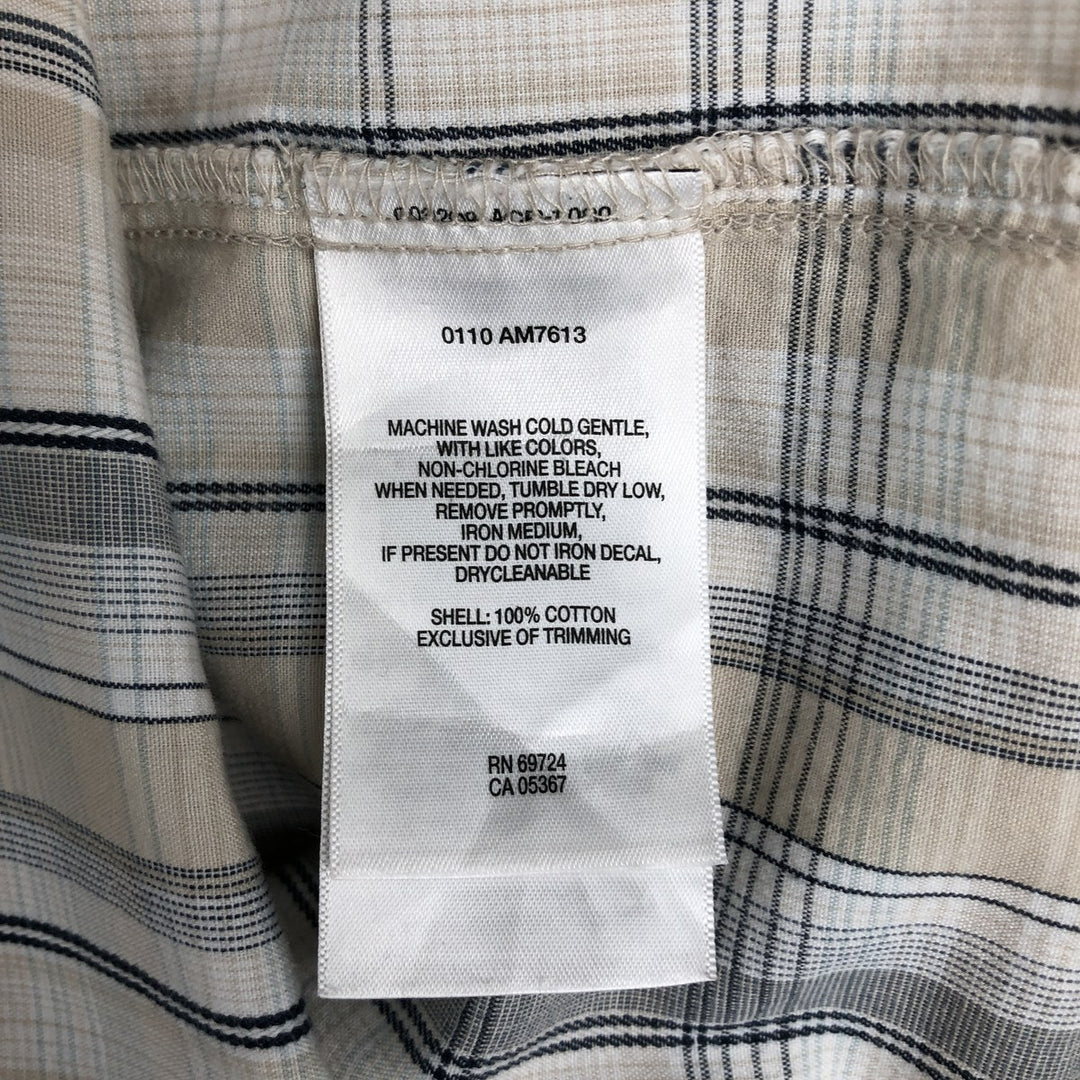 2000'S Columbia Short Sleeve Cotton Check Box Shirt, Men's Size L cotton Beige type Vintage Second Hand