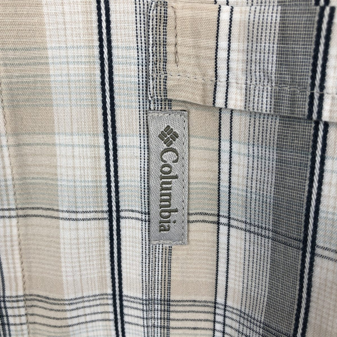 2000'S Columbia Short Sleeve Cotton Check Box Shirt, Men's Size L cotton Beige type Vintage Second Hand