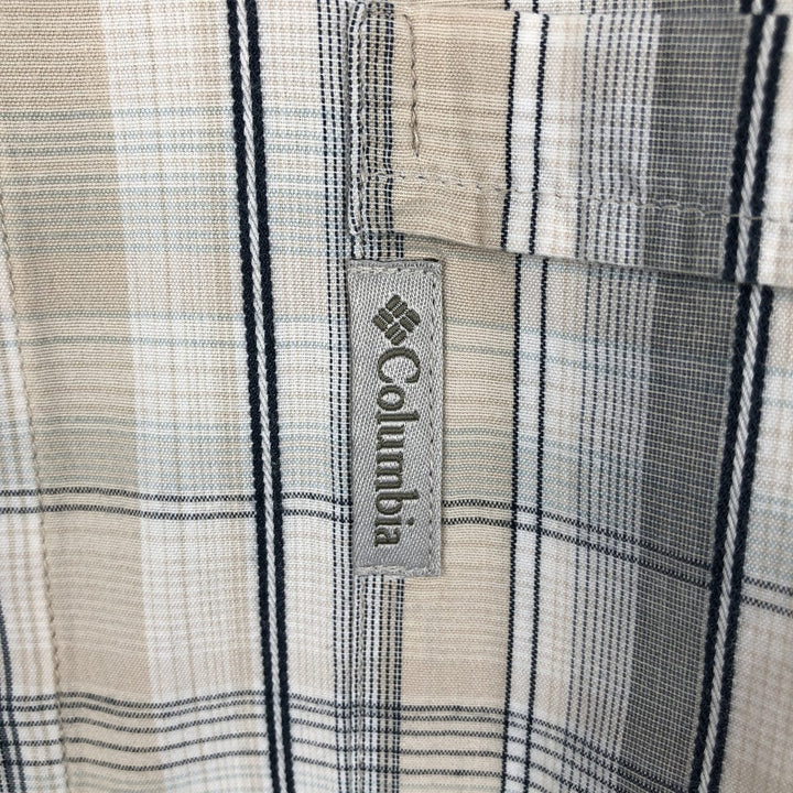 2000'S Columbia Short Sleeve Cotton Check Box Shirt, Men's Size L cotton Beige type Vintage Second Hand