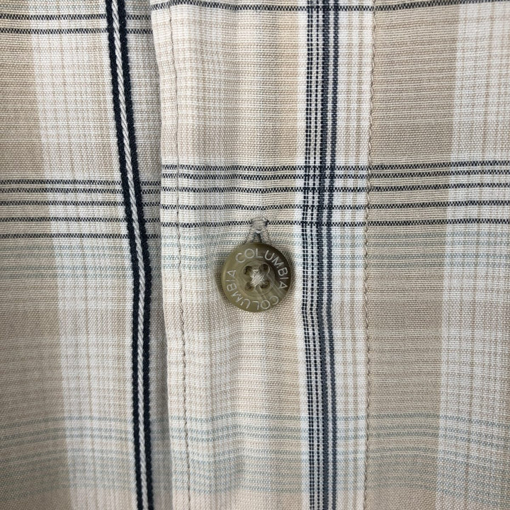 2000'S Columbia Short Sleeve Cotton Check Box Shirt, Men's Size L cotton Beige type Vintage Second Hand