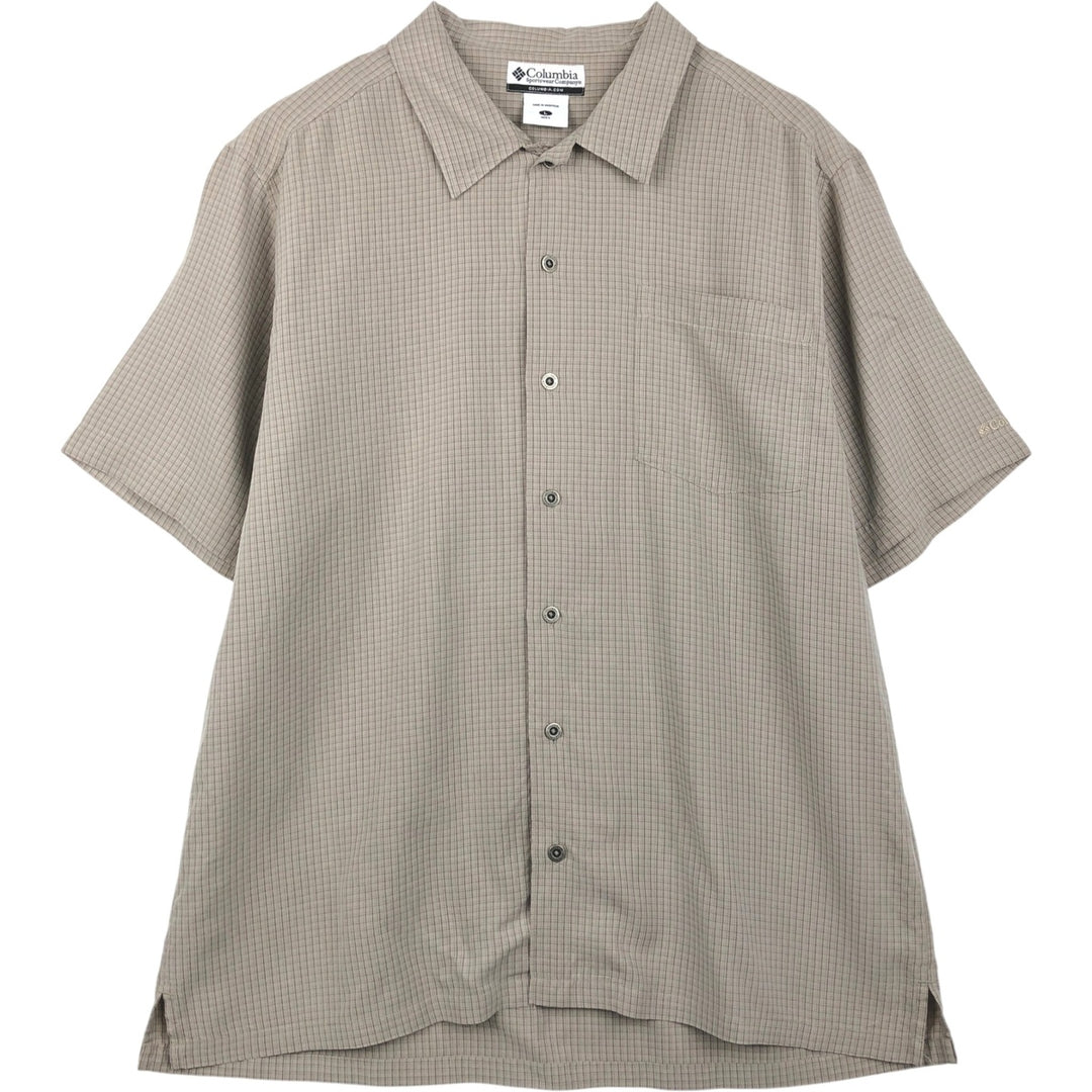 2000'S Columbia Short Sleeve Check Shirt, Box Shirt, Men's Size L Modal Khaki type beige Vintage Second Hand