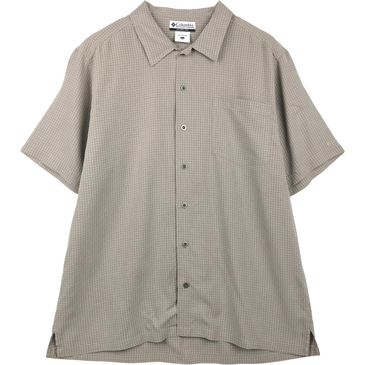 2000'S Columbia Short Sleeve Check Shirt, Box Shirt, Men's Size L Modal Khaki type beige Vintage Second Hand