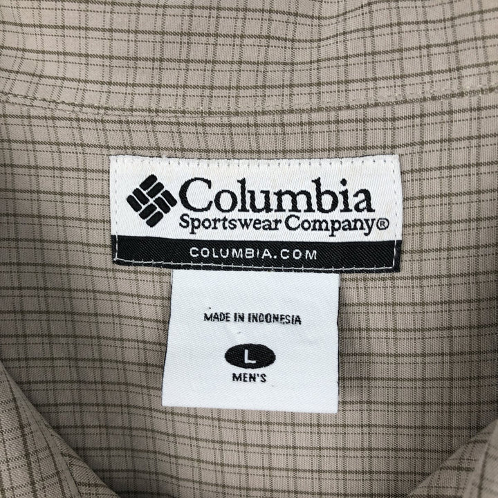 2000'S Columbia Short Sleeve Check Shirt, Box Shirt, Men's Size L Modal Khaki type beige Vintage Second Hand
