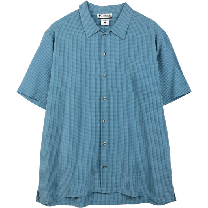 2000'S Columbia Short Sleeve Check Shirt, Box Shirt, Men's Size L Modal turquoise blue Vintage Second Hand