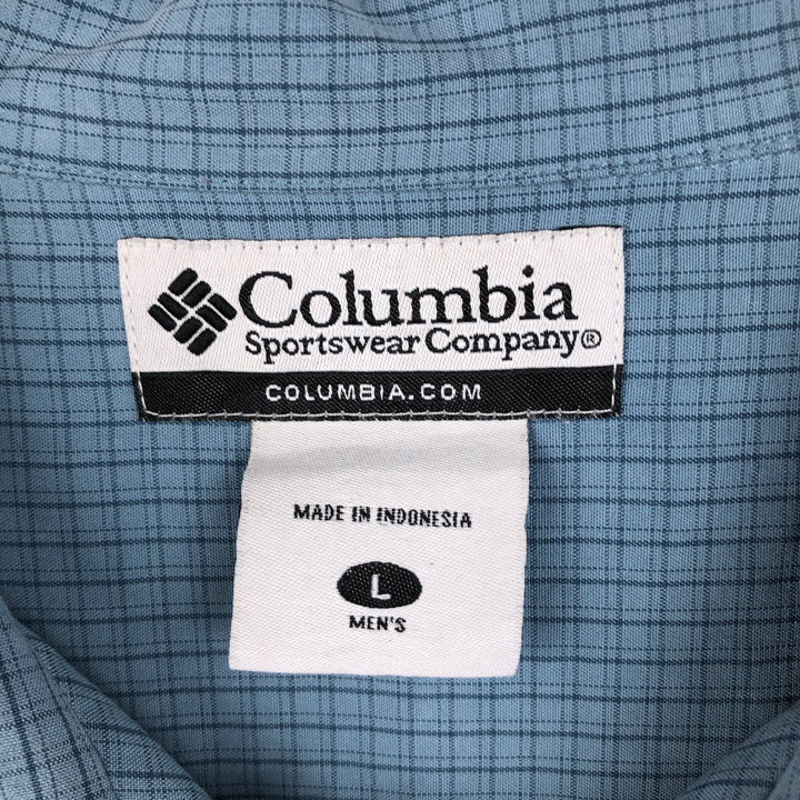2000'S Columbia Short Sleeve Check Shirt, Box Shirt, Men's Size L Modal turquoise blue Vintage Second Hand