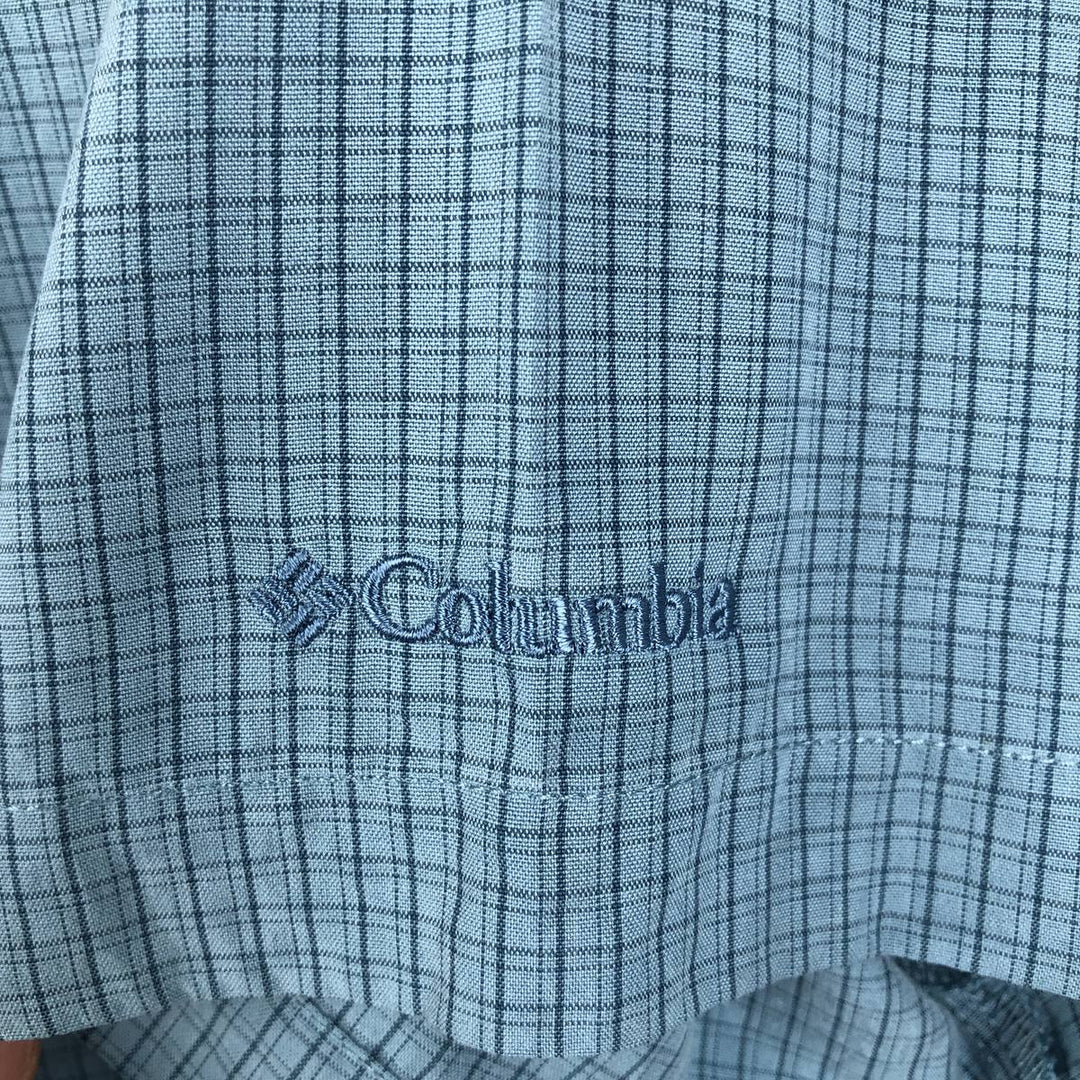 2000'S Columbia Short Sleeve Check Shirt, Box Shirt, Men's Size L Modal turquoise blue Vintage Second Hand