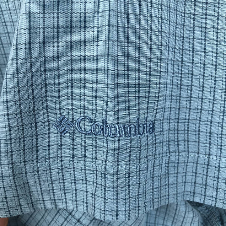 2000'S Columbia Short Sleeve Check Shirt, Box Shirt, Men's Size L Modal turquoise blue Vintage Second Hand