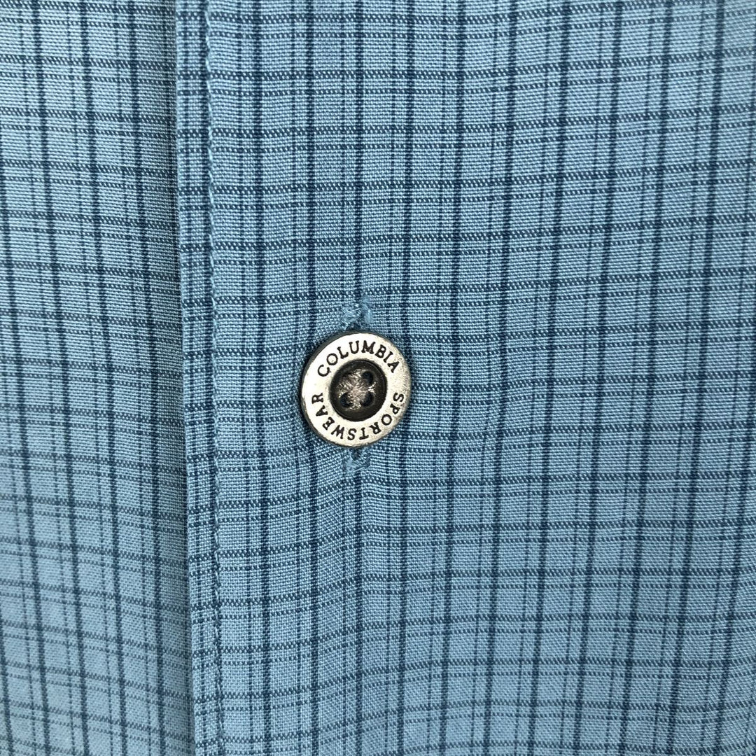 2000'S Columbia Short Sleeve Check Shirt, Box Shirt, Men's Size L Modal turquoise blue Vintage Second Hand
