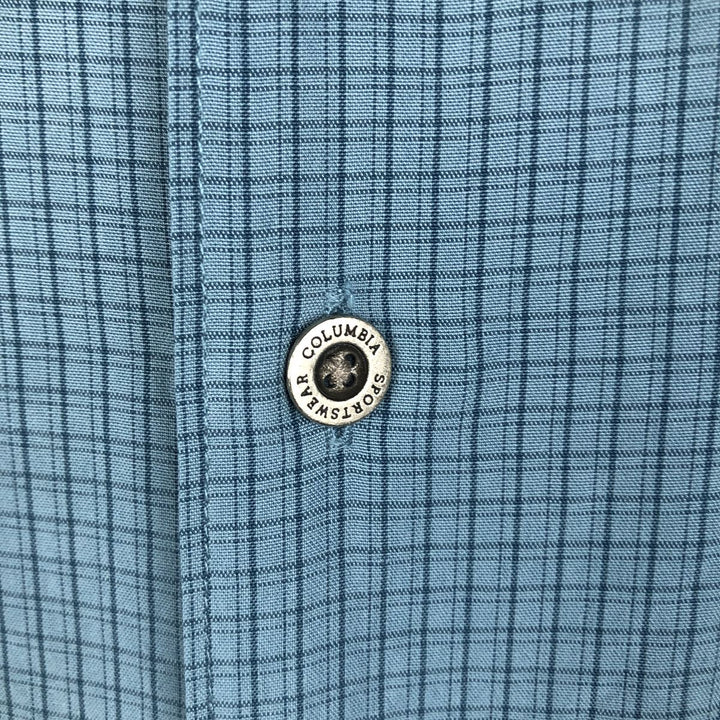 2000'S Columbia Short Sleeve Check Shirt, Box Shirt, Men's Size L Modal turquoise blue Vintage Second Hand
