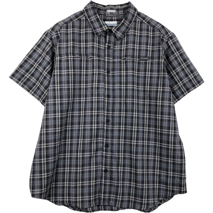 Columbia Regular Fit Short-Sleeve Cotton Check Shirt (Men's Size XL) cotton gray type Vintage Second Hand