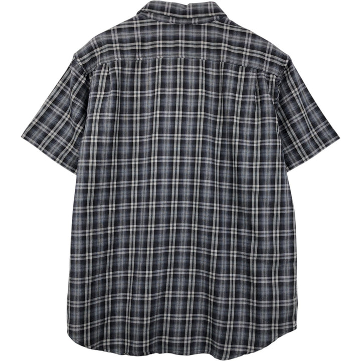 Columbia Regular Fit Short-Sleeve Cotton Check Shirt (Men's Size XL) cotton gray type Vintage Second Hand