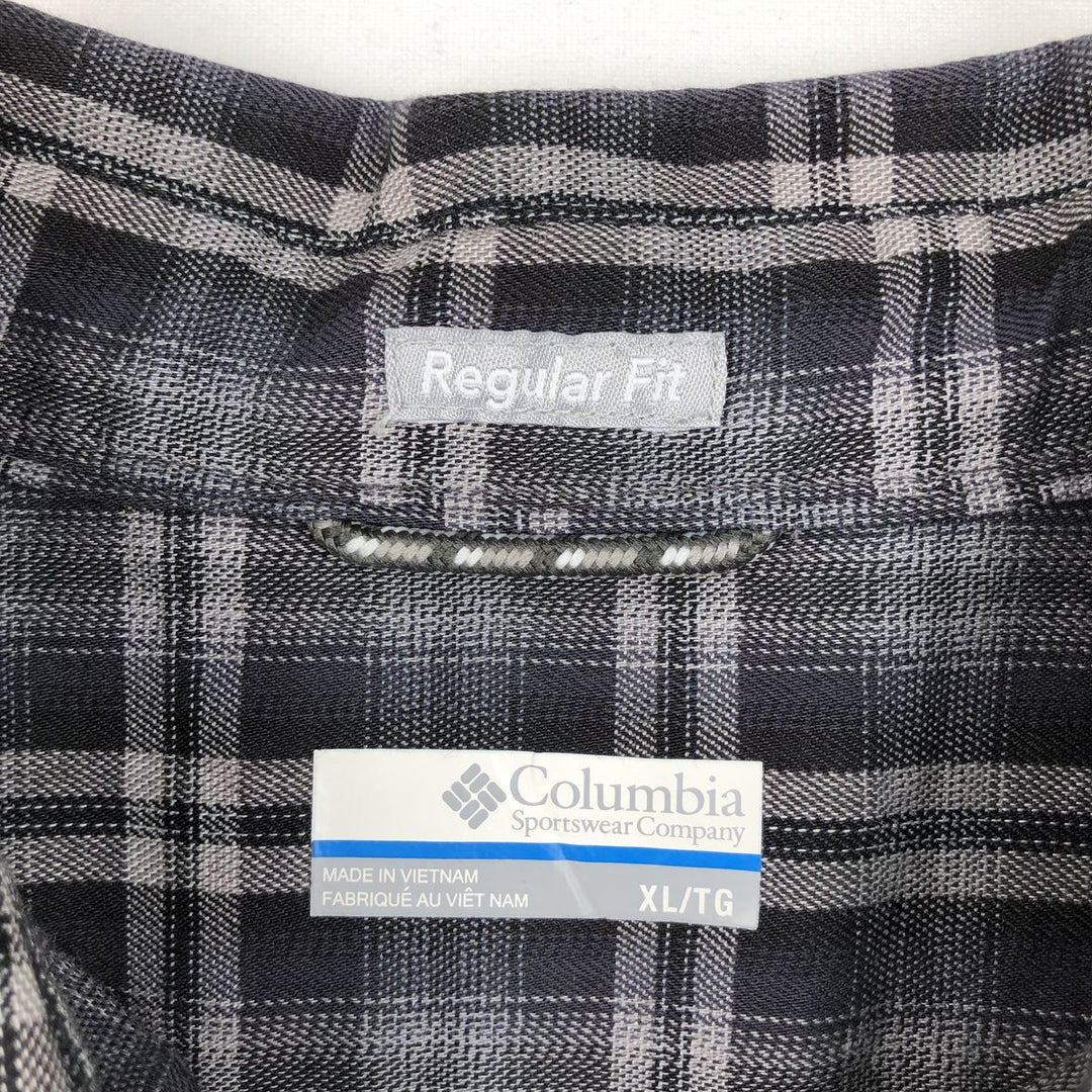 Columbia Regular Fit Short-Sleeve Cotton Check Shirt (Men's Size XL) cotton gray type Vintage Second Hand
