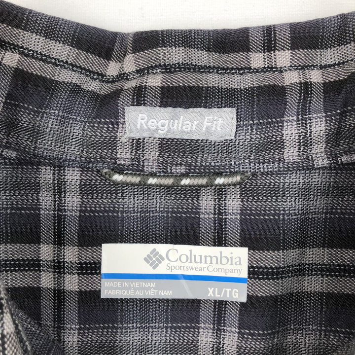 Columbia Regular Fit Short-Sleeve Cotton Check Shirt (Men's Size XL) cotton gray type Vintage Second Hand