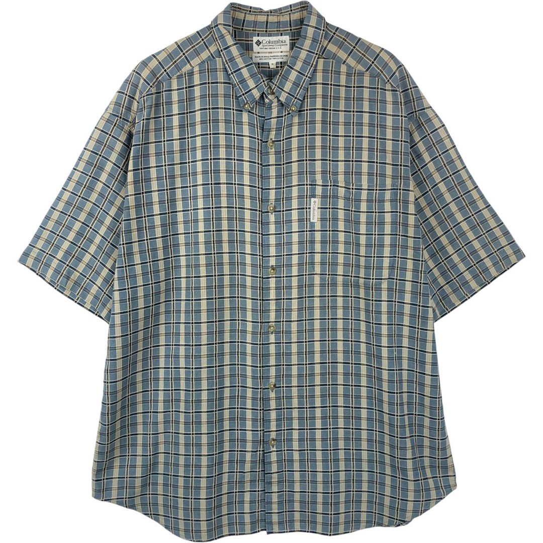 90s-00'S Columbia Short-Sleeve Button-Down Check Shirt, Men's Size XL (Equivalent), Vintage cotton Blue type light blue Vintage Second Hand