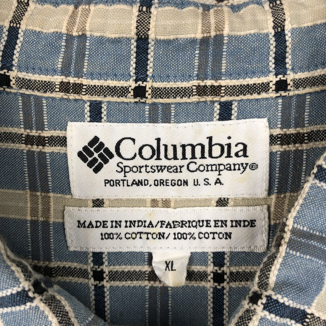 90s-00'S Columbia Short-Sleeve Button-Down Check Shirt, Men's Size XL (Equivalent), Vintage cotton Blue type light blue Vintage Second Hand