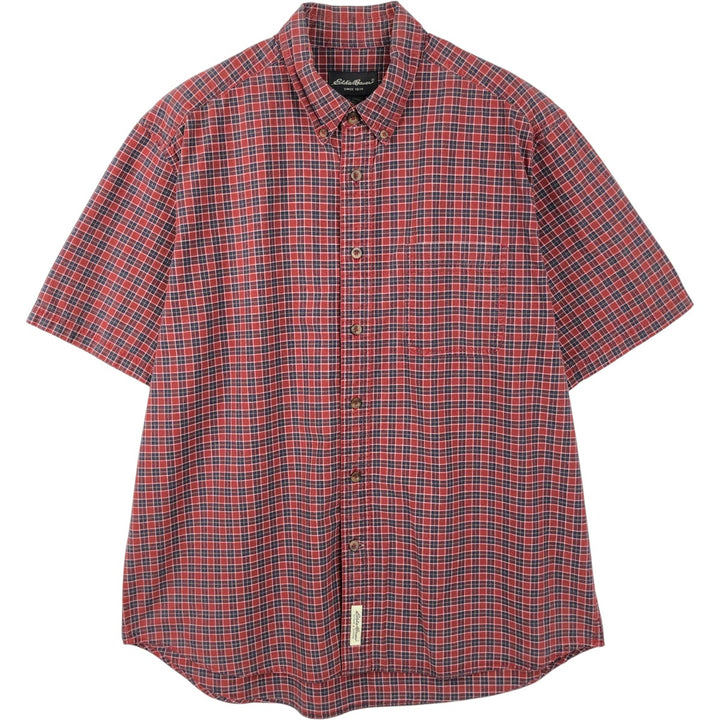 Eddie Bauer short sleeve button down check shirt, men's size L cotton red type Vintage Second Hand
