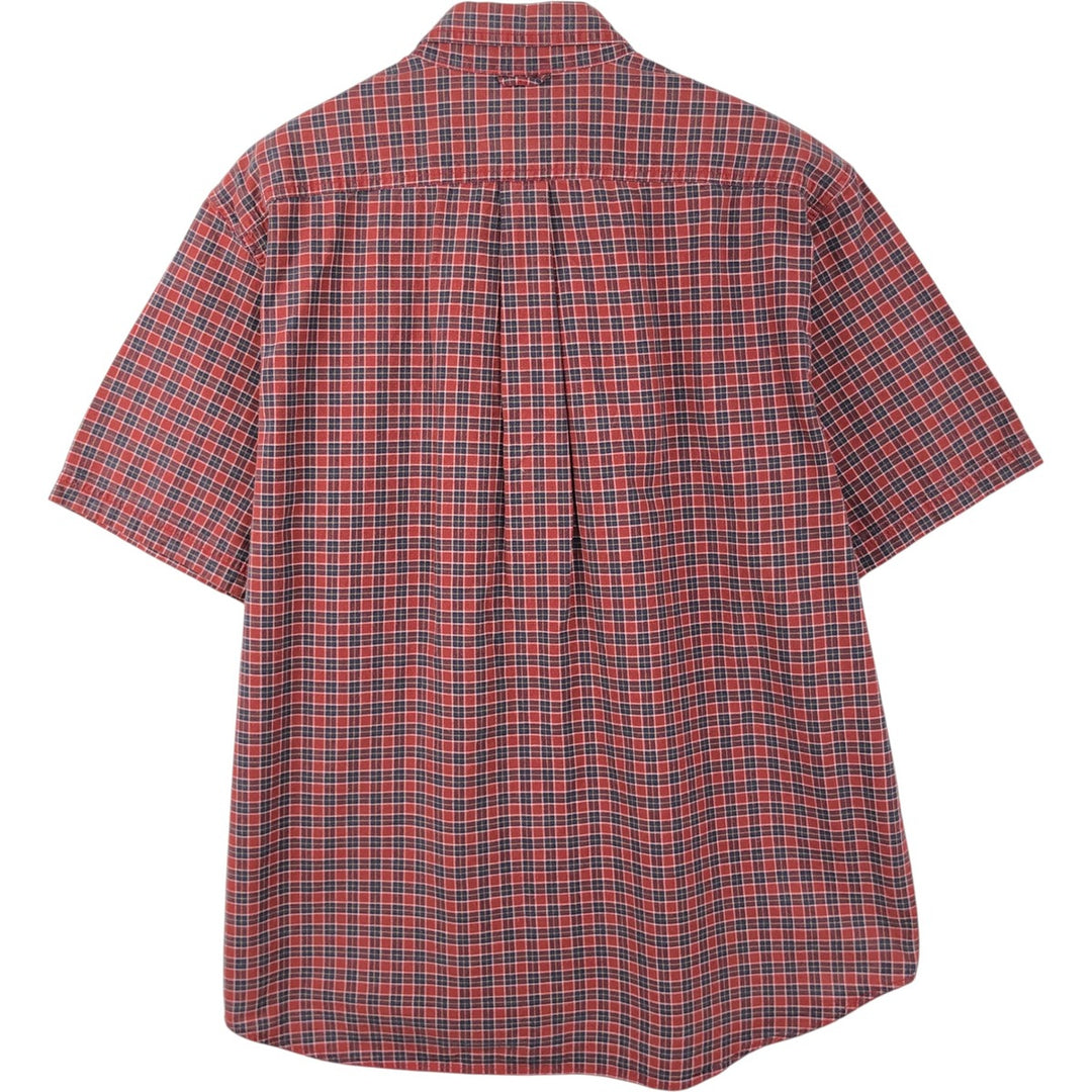 Eddie Bauer short sleeve button down check shirt, men's size L cotton red type Vintage Second Hand