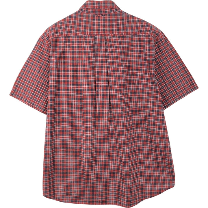 Eddie Bauer short sleeve button down check shirt, men's size L cotton red type Vintage Second Hand