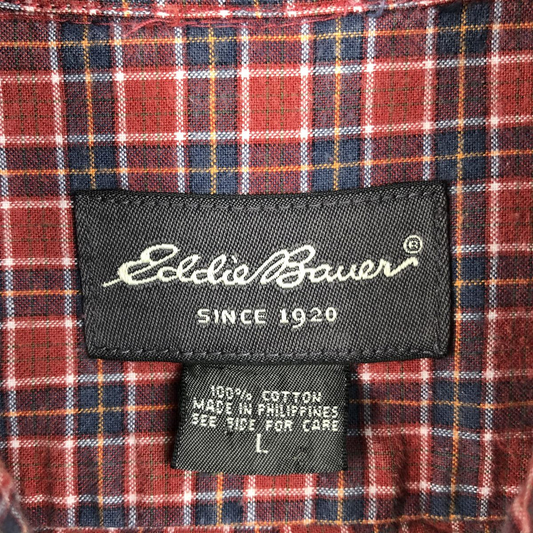 Eddie Bauer short sleeve button down check shirt, men's size L cotton red type Vintage Second Hand