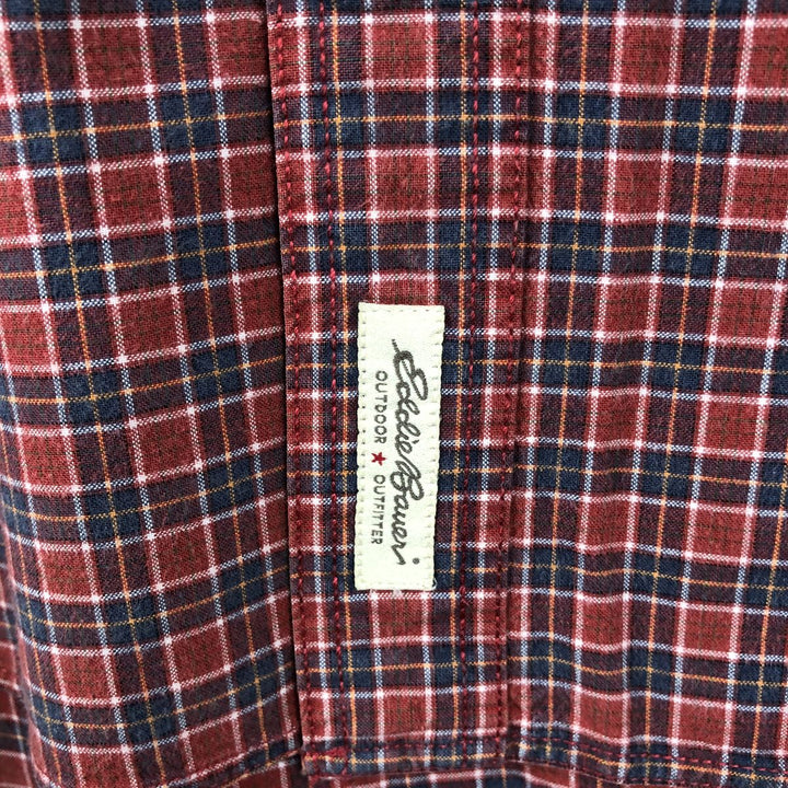 Eddie Bauer short sleeve button down check shirt, men's size L cotton red type Vintage Second Hand
