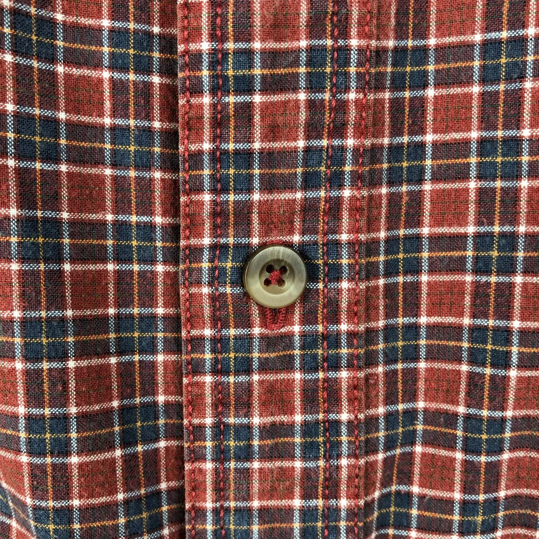 Eddie Bauer short sleeve button down check shirt, men's size L cotton red type Vintage Second Hand