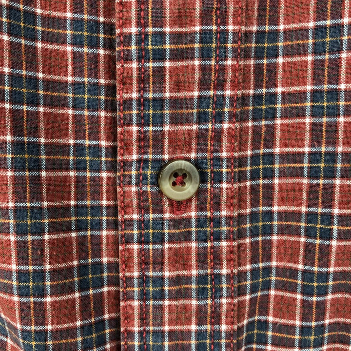 Eddie Bauer short sleeve button down check shirt, men's size L cotton red type Vintage Second Hand