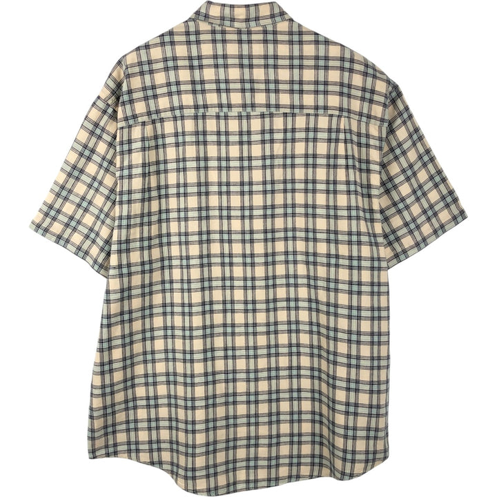 Eddie Bauer short sleeve button down check shirt, men's size L linen Beige type Vintage Second Hand