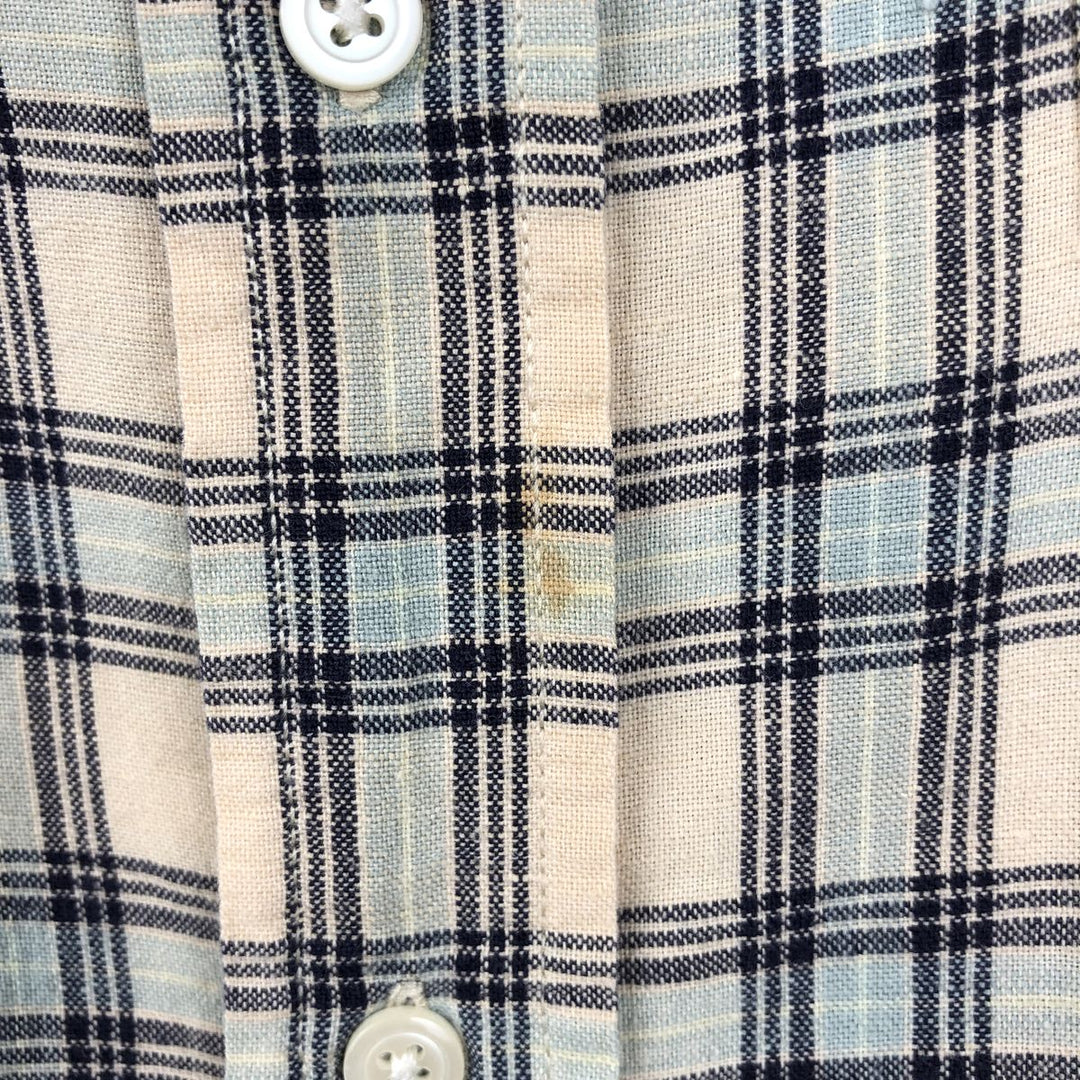 Eddie Bauer short sleeve button down check shirt, men's size L linen Beige type Vintage Second Hand