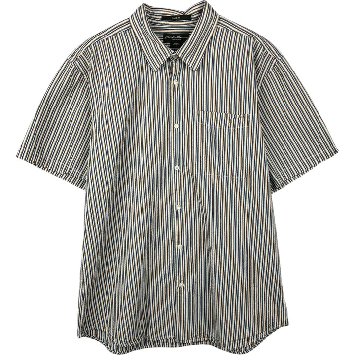 Eddie Bauer CLASSIC FIT Seersucker Short-Sleeve Cotton Striped Shirt (Men's Size L) cotton green type Vintage Second Hand