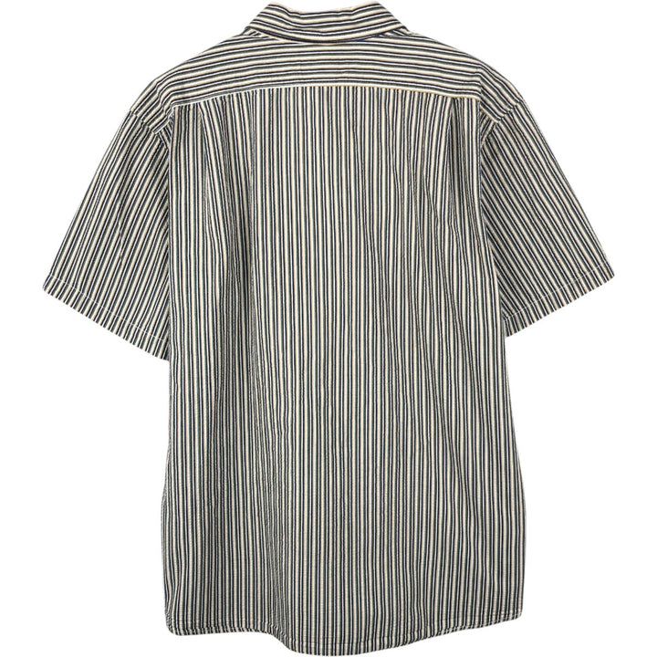 Eddie Bauer CLASSIC FIT Seersucker Short-Sleeve Cotton Striped Shirt (Men's Size L) cotton green type Vintage Second Hand
