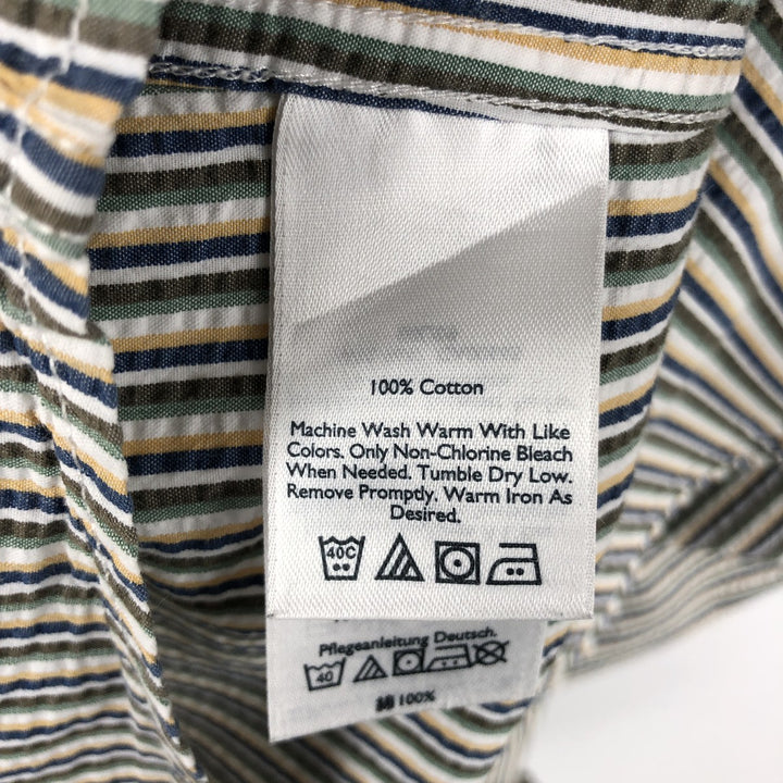 Eddie Bauer CLASSIC FIT Seersucker Short-Sleeve Cotton Striped Shirt (Men's Size L) cotton green type Vintage Second Hand